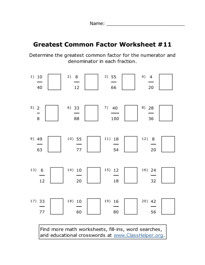 Factors Worksheets E10