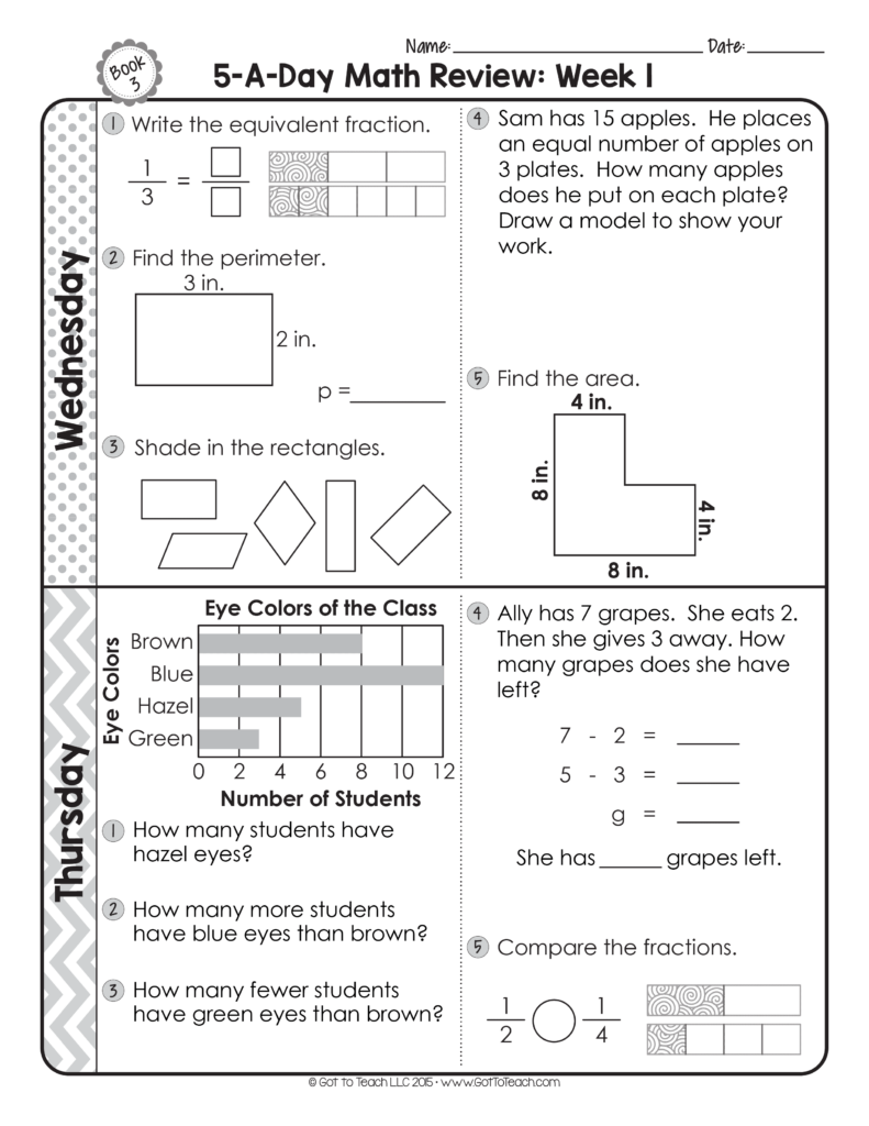 Free 3rd Grade Daily Math Spiral Review Teacher Thrive Math Review 