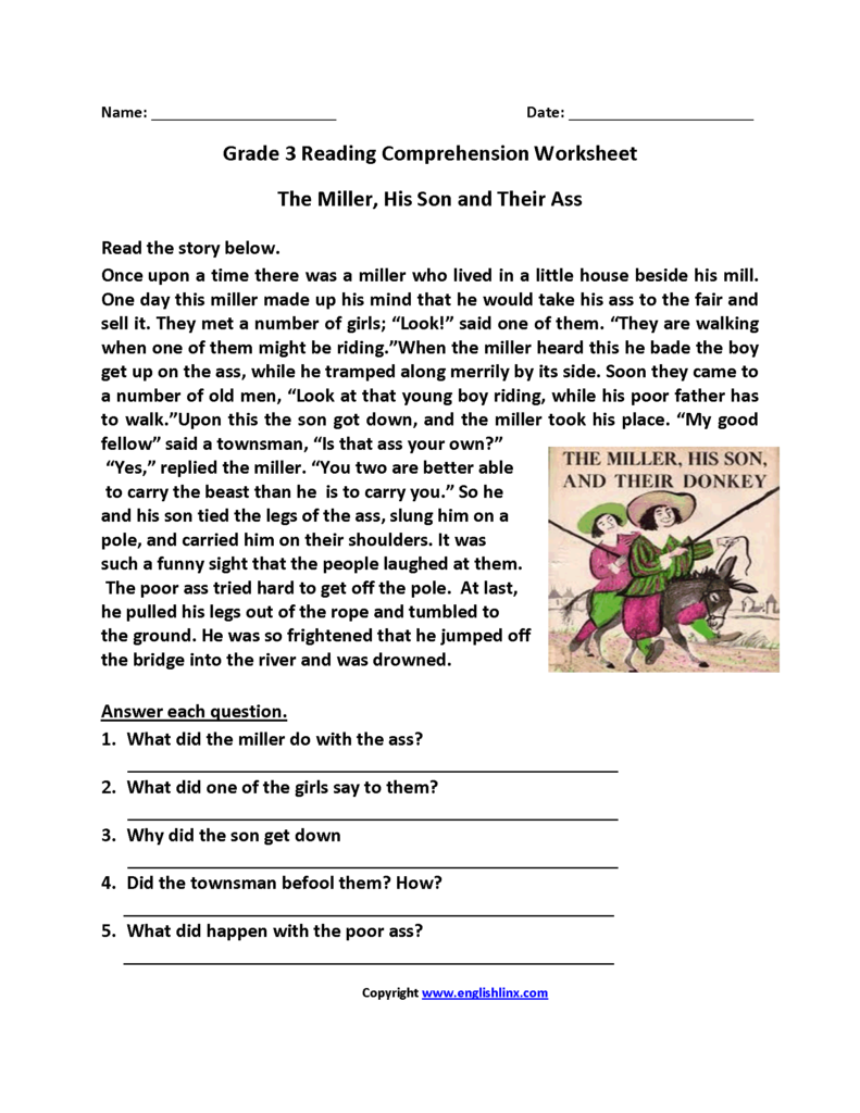 Free 3rd Grade Reading Comprehension Worksheets Multiple Choice Times 