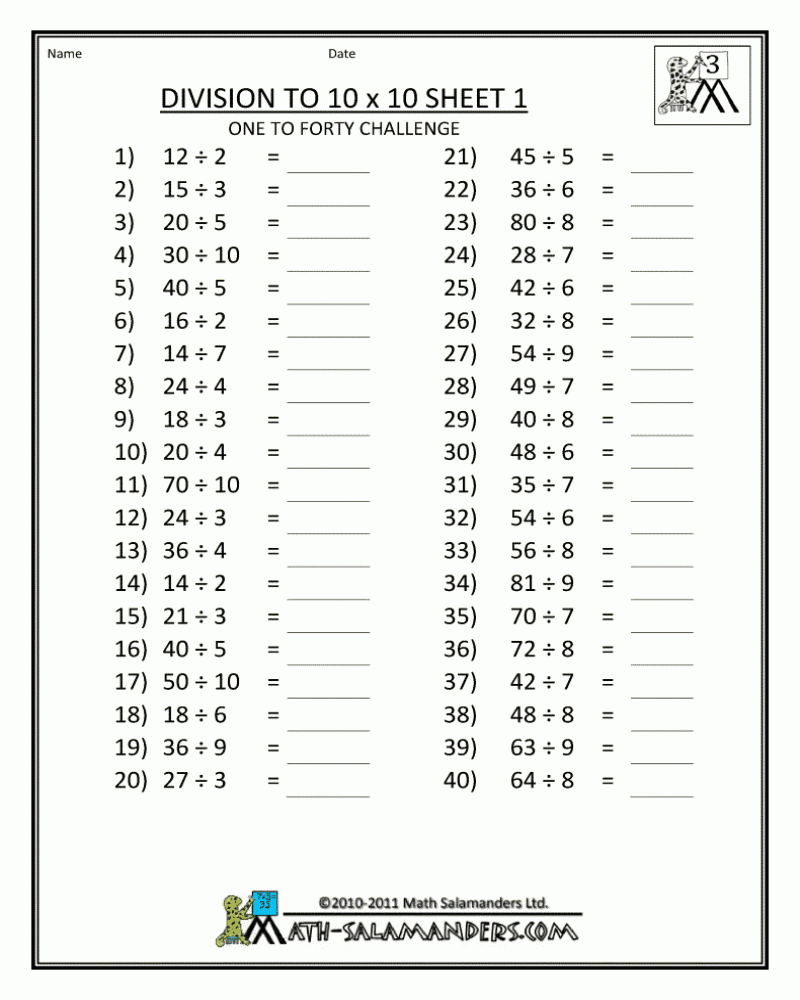 Free Printable Math Division Worksheets For 3rd Grade Math Worksheets 