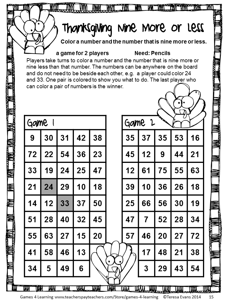 Fun NO PREP Thanksgiving Math Games 3rd Grade Activities W Turkeys 