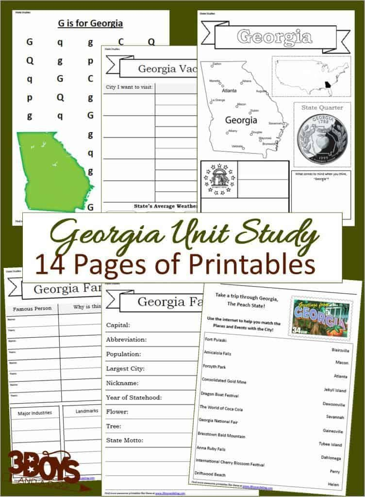 Georgia State Fact File Worksheets Geography For Kids Homeschool 