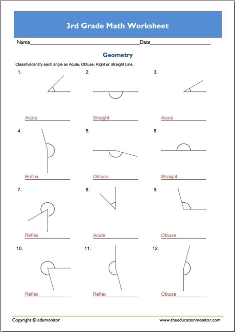 Identify The Angle Free Geometry Worksheets Mathblaster 3rd Grade 