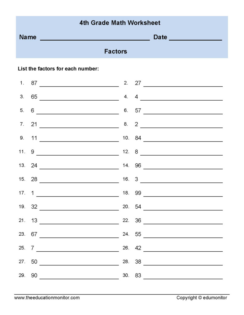 Math Factors Worksheet 4th Grade EduMonitor