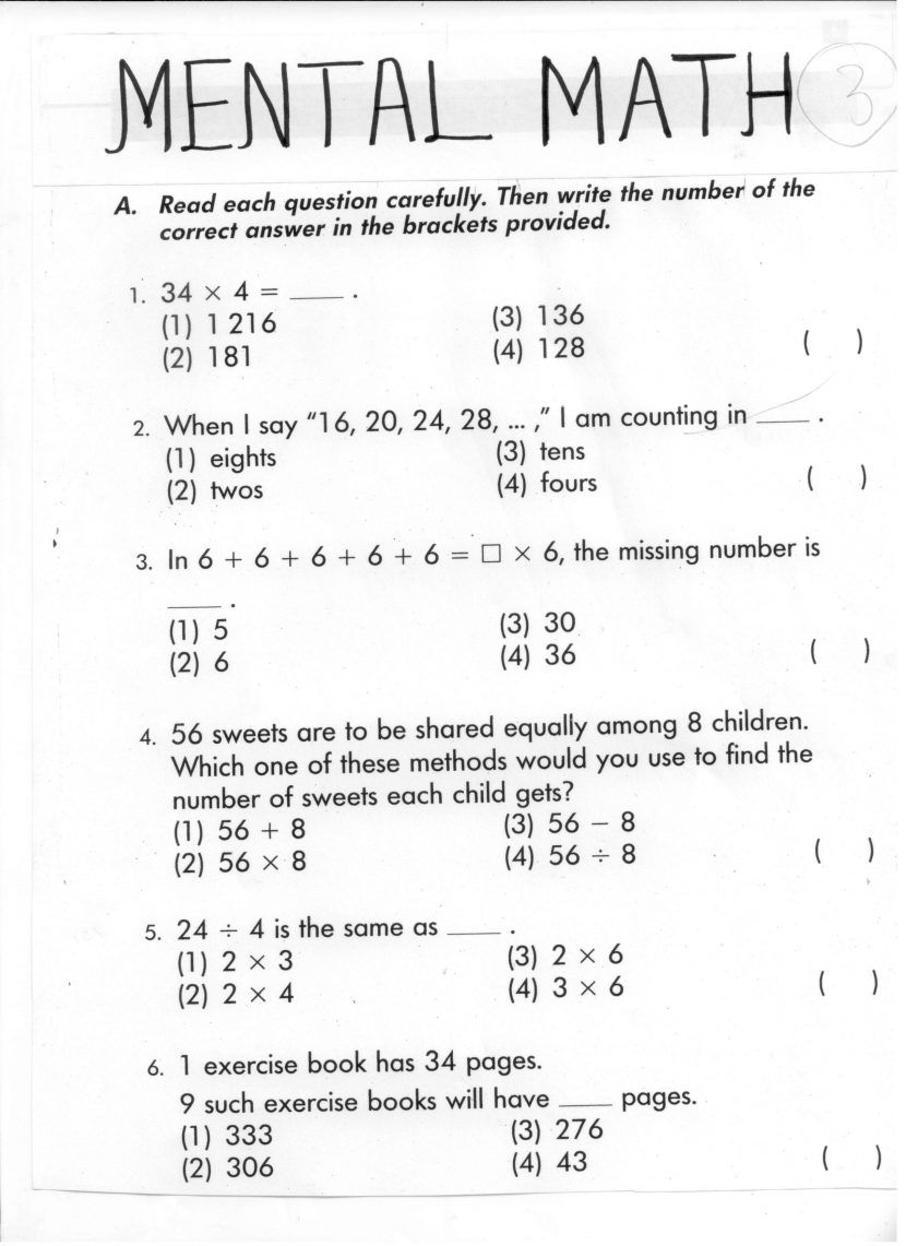 Mental Math 3rd Grade Year 3 Mental Maths Worksheets Trevor Leha