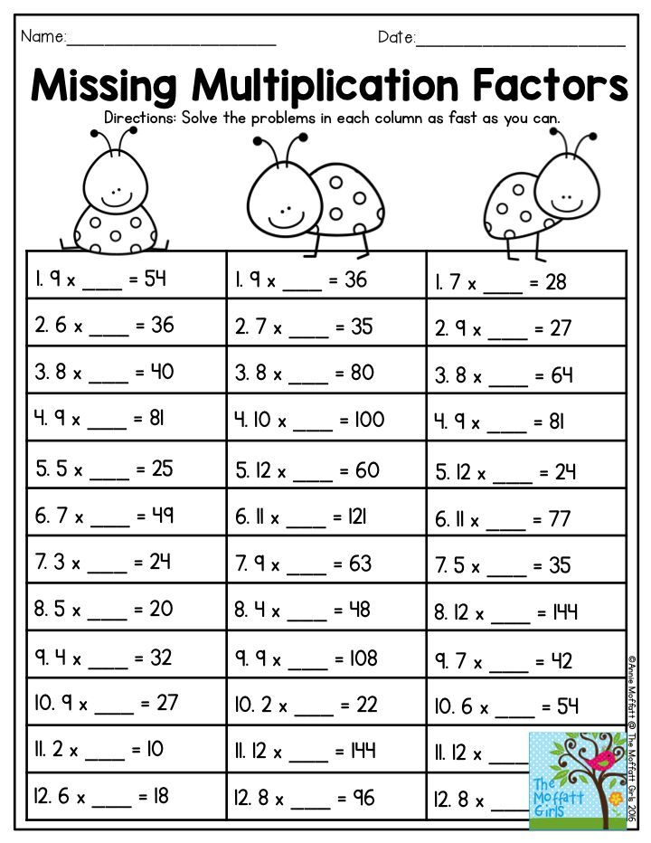 Missing Multiplication Factors Found In The Third Grade NO PREP Packet 