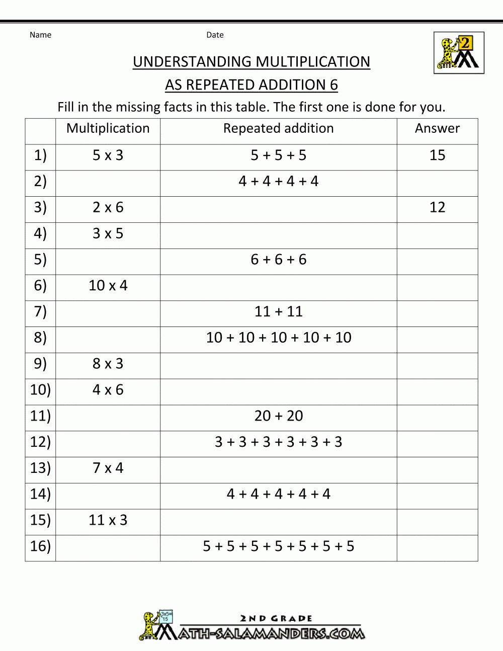 Multiplication Add And Multiply Repeated Addition Two Worksheets 