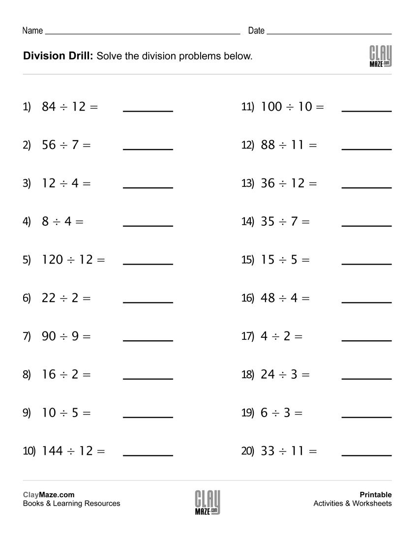 Multiplication Drill Sheets 3Rd Grade Division Drill Worksheets
