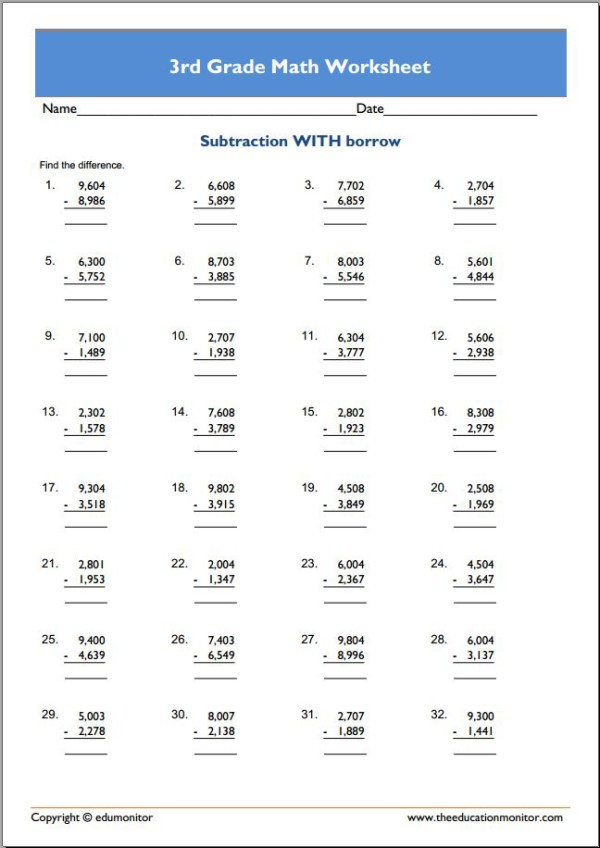 Multiplication Worksheet For Grade School Learning Printable 3rd 