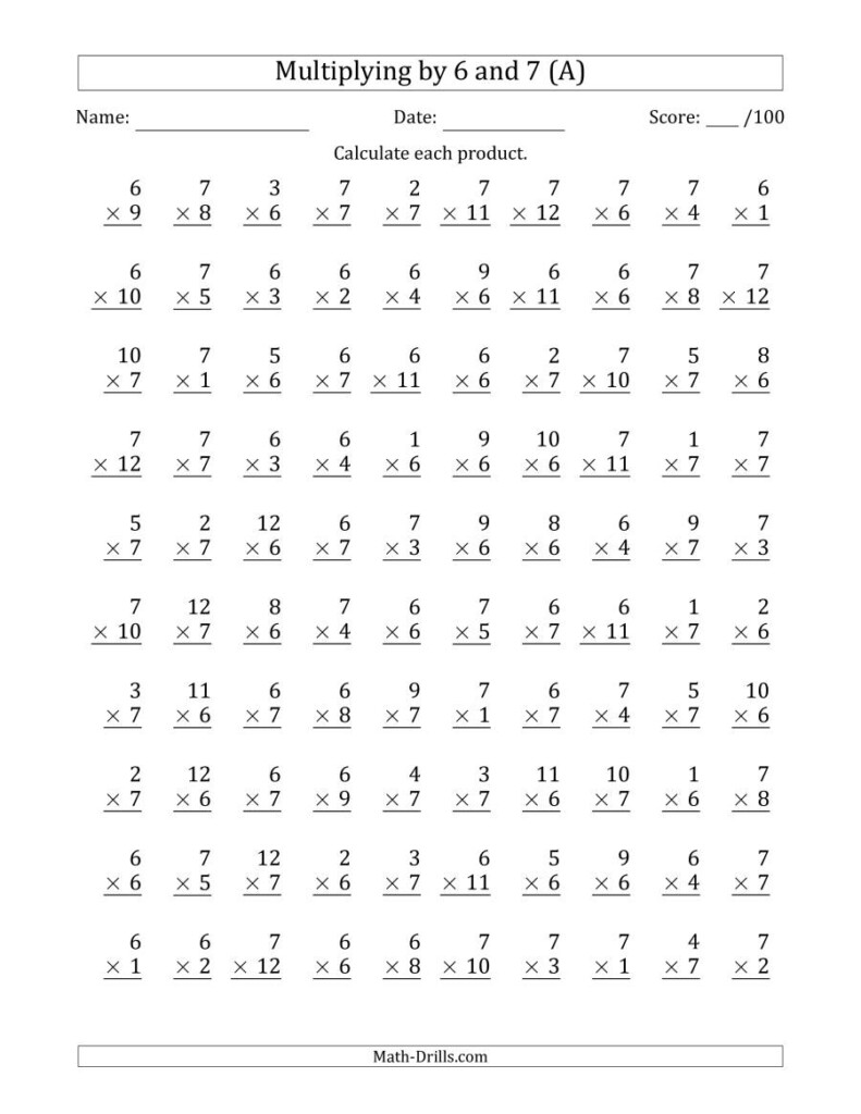 Multiplication Worksheets 6S And 7S PrintableMultiplication