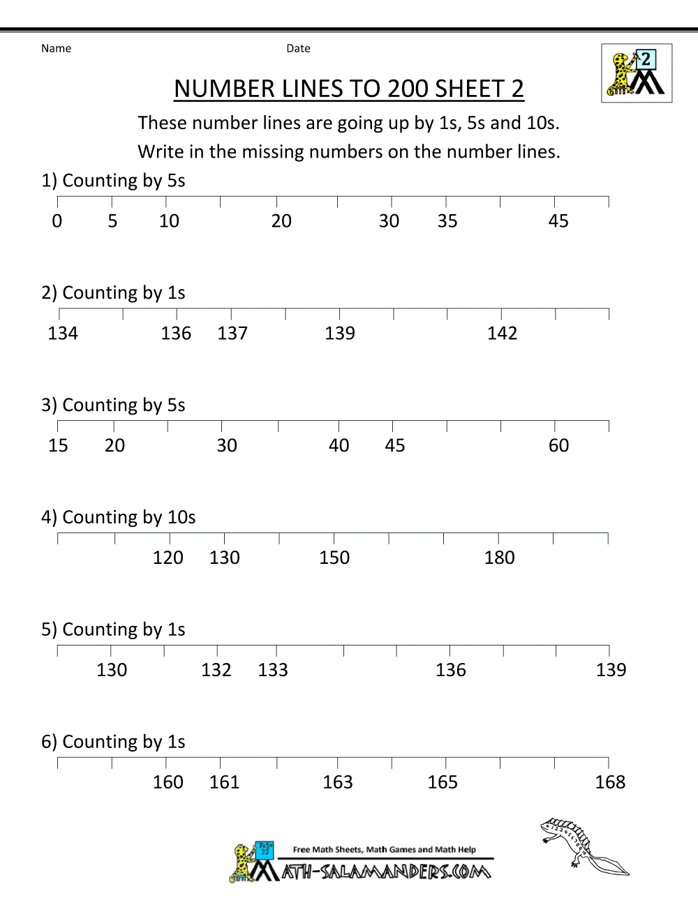 Number Line Practice 3rd Grade Number Line To 200 Sheet 2 Sheet 2 