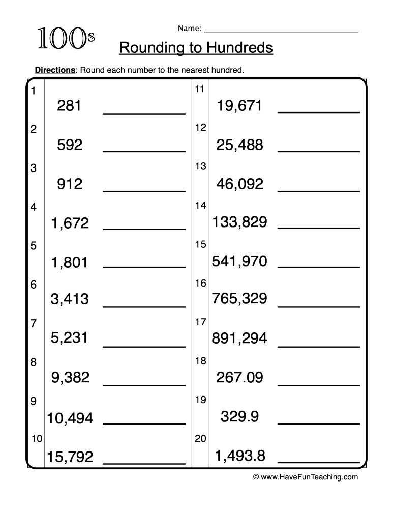 Rounding Numbers Worksheets To The Nearest 100 Rounding Numbers 