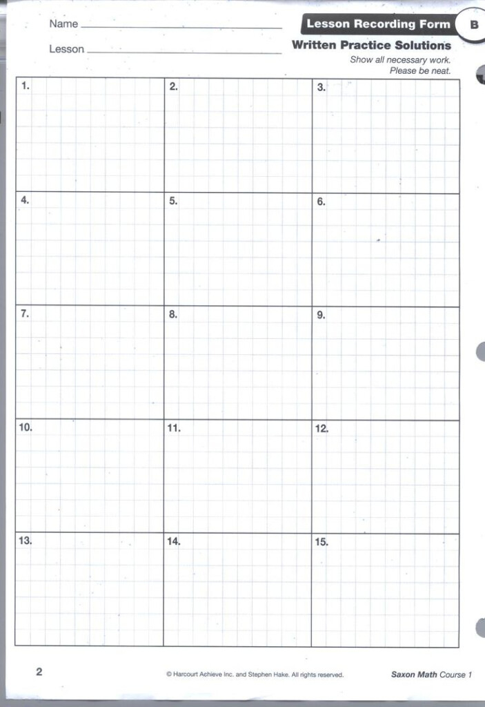 Saxon Math Course 2 Answer Sheet
