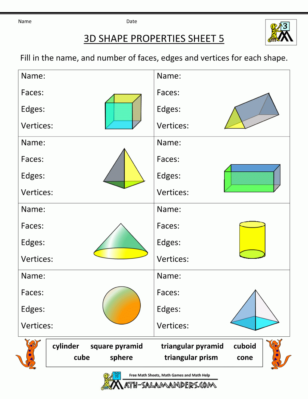 Second Grade Geometry 3d Shapes Worksheets TeoxyHunter32g