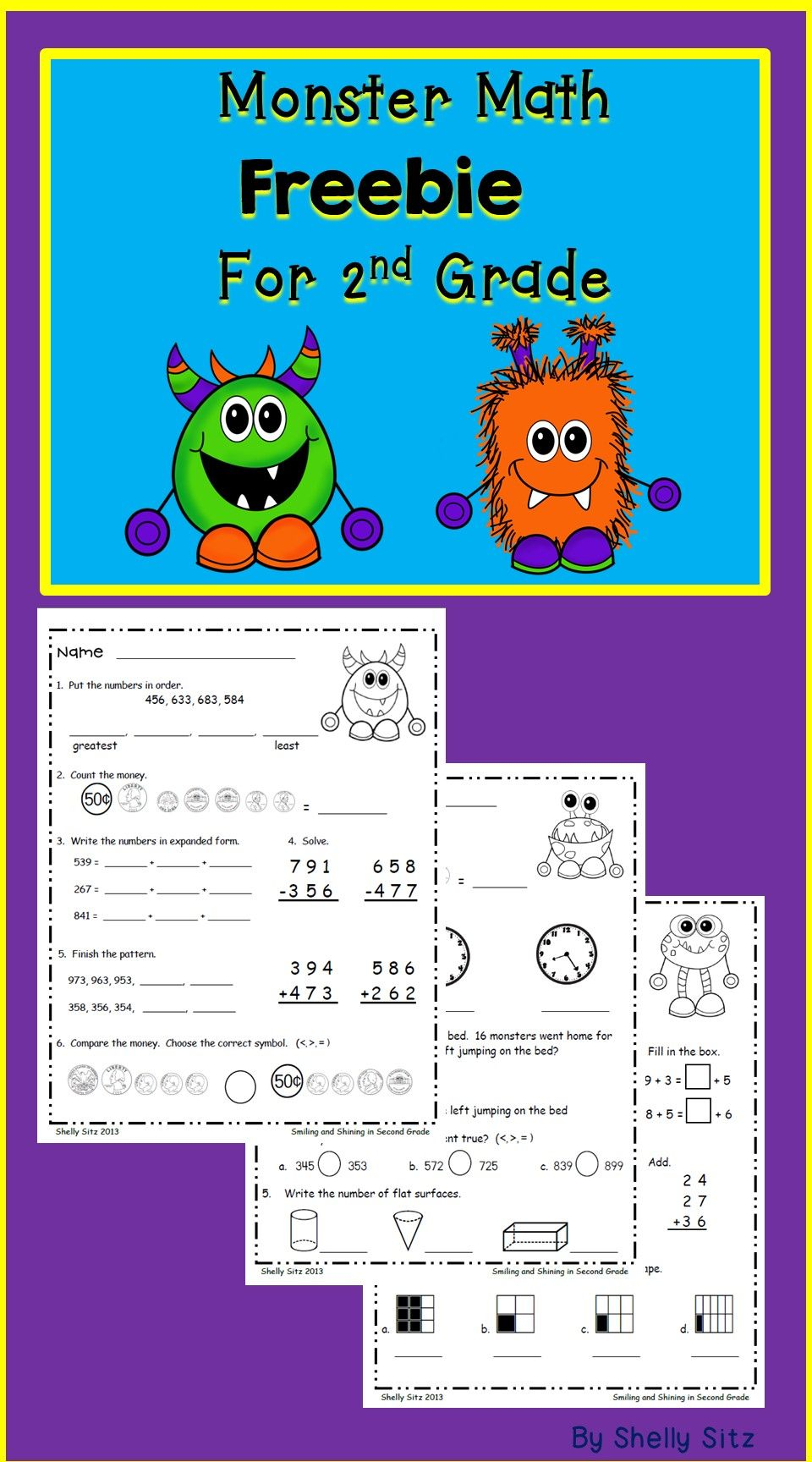 Smiling And Shining In Second Grade Monster Math Freebie Math 