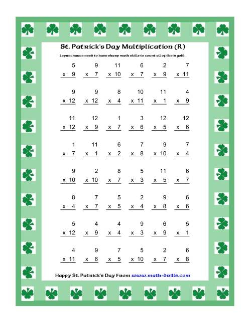St Patrick s Day Multiplication Facts To 144 Shamrock Border Theme R 