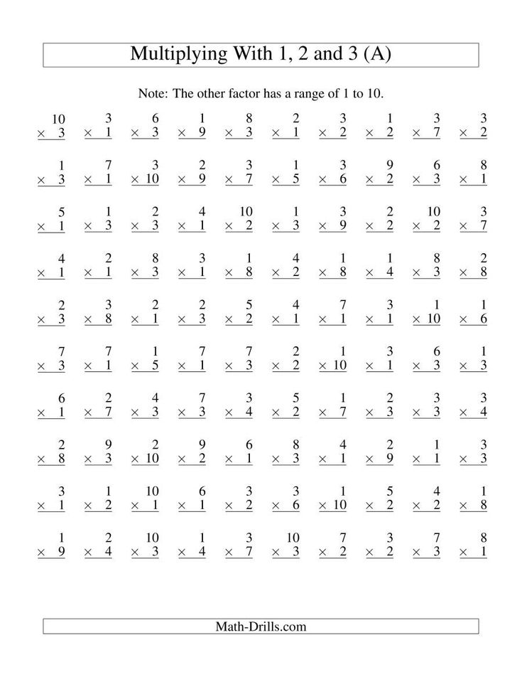 The 100 Vertical Questions Multiplication Facts 1 3 By 1 10 A