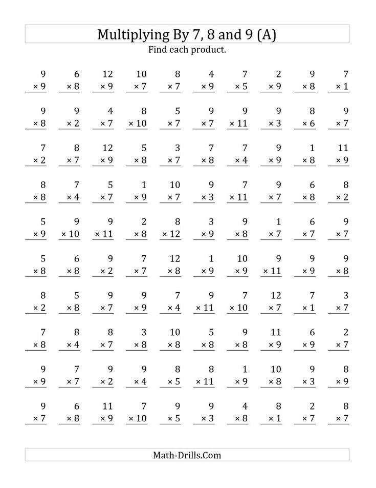 The Multiplying 1 To 12 By 7 8 And 9 A Math Worksheet Idea Blog 