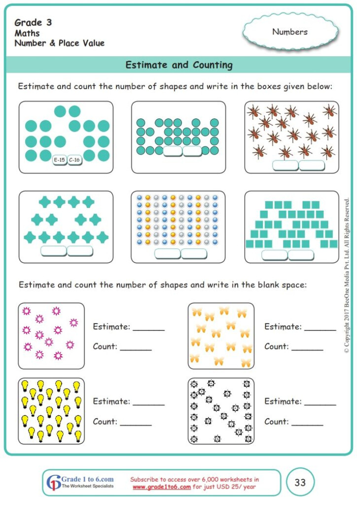 Worksheet Grade 3 Math Estimate And Counting In 2020 Free Math 