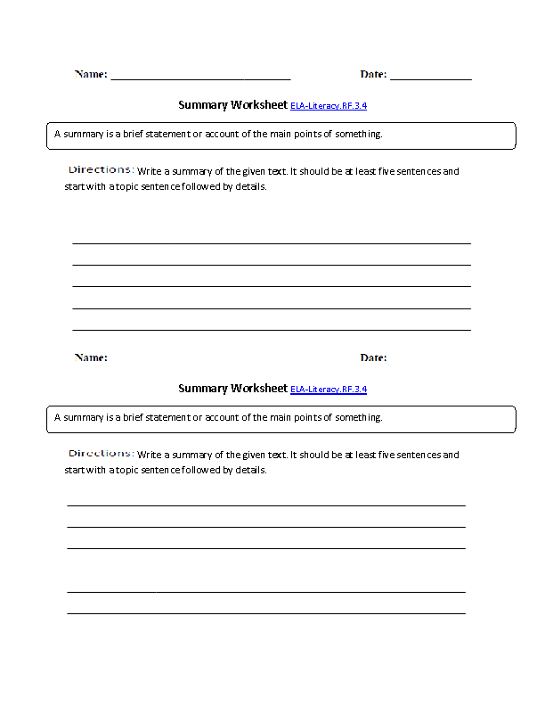 12 Reading Summary Worksheets Worksheeto