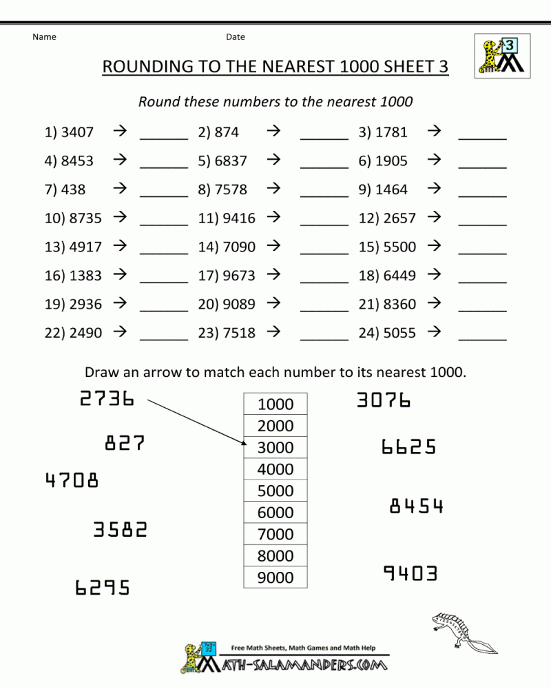 4th Grade Math Worksheets Reading Writing And Rounding Big Numbers 