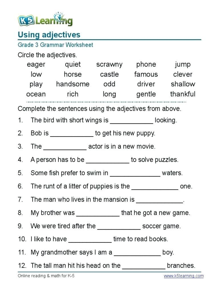 5th Grade Grammar Worksheets