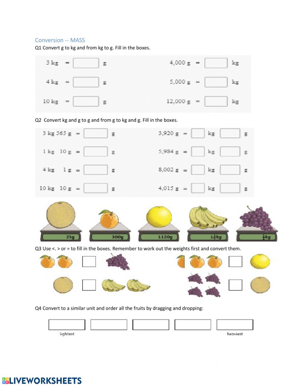 Convert And Compare Mass Worksheet In 2023 Worksheets 3rd Grade Math 