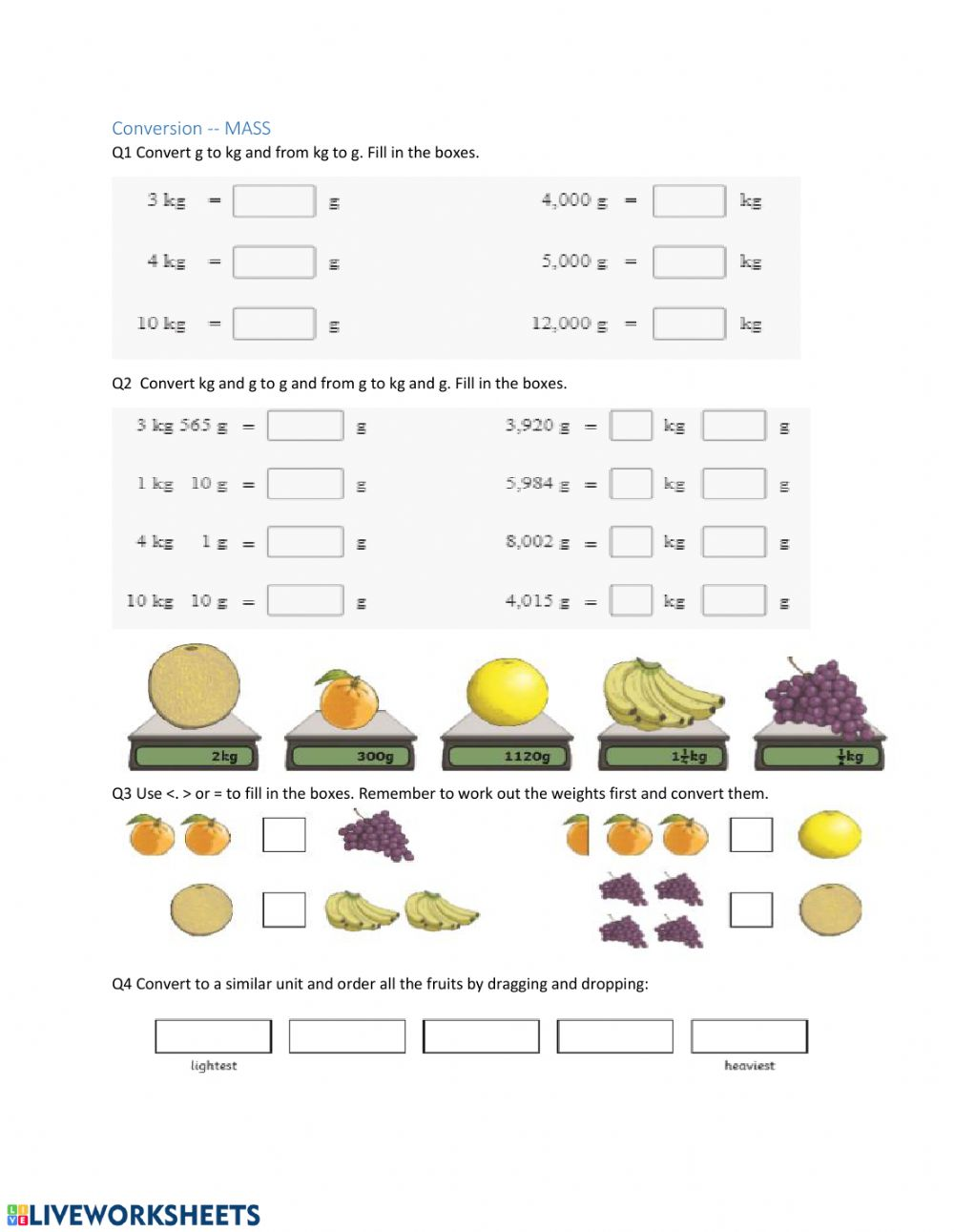 Convert And Compare Mass Worksheet In 2023 Worksheets 3rd Grade Math
