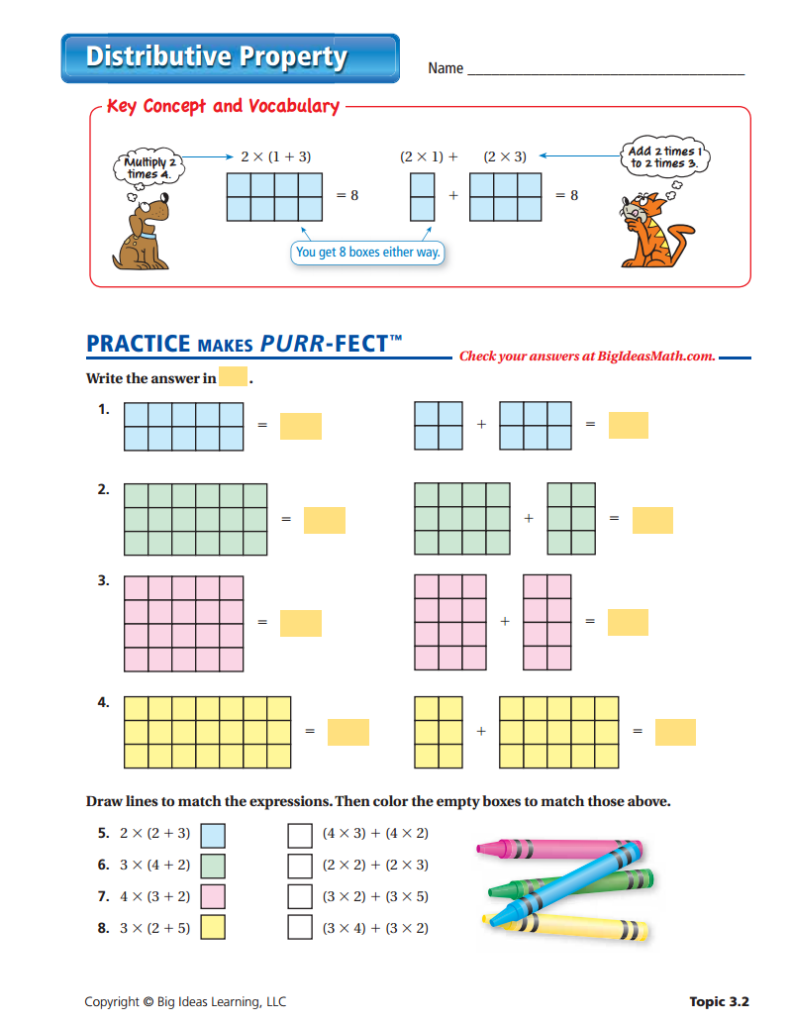 Distributive Property Area Of A Rectangle Worksheet Middle School 