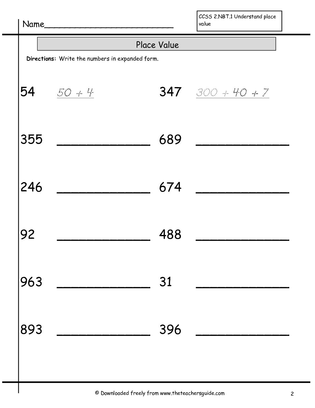 Expanded Form Math Worksheets