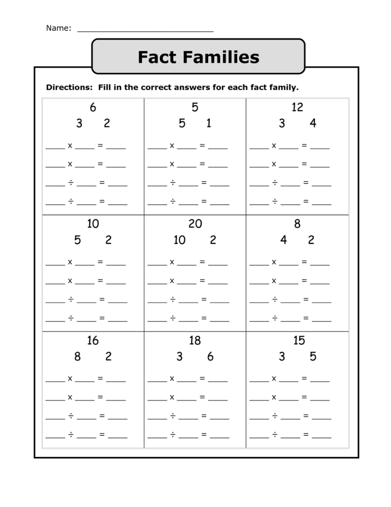 Fact Family Worksheets Printable Array Worksheets 3rd Grade Math 