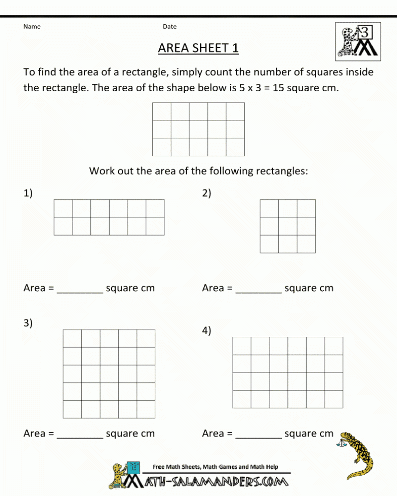 Finding Area Worksheets 3rd Grade