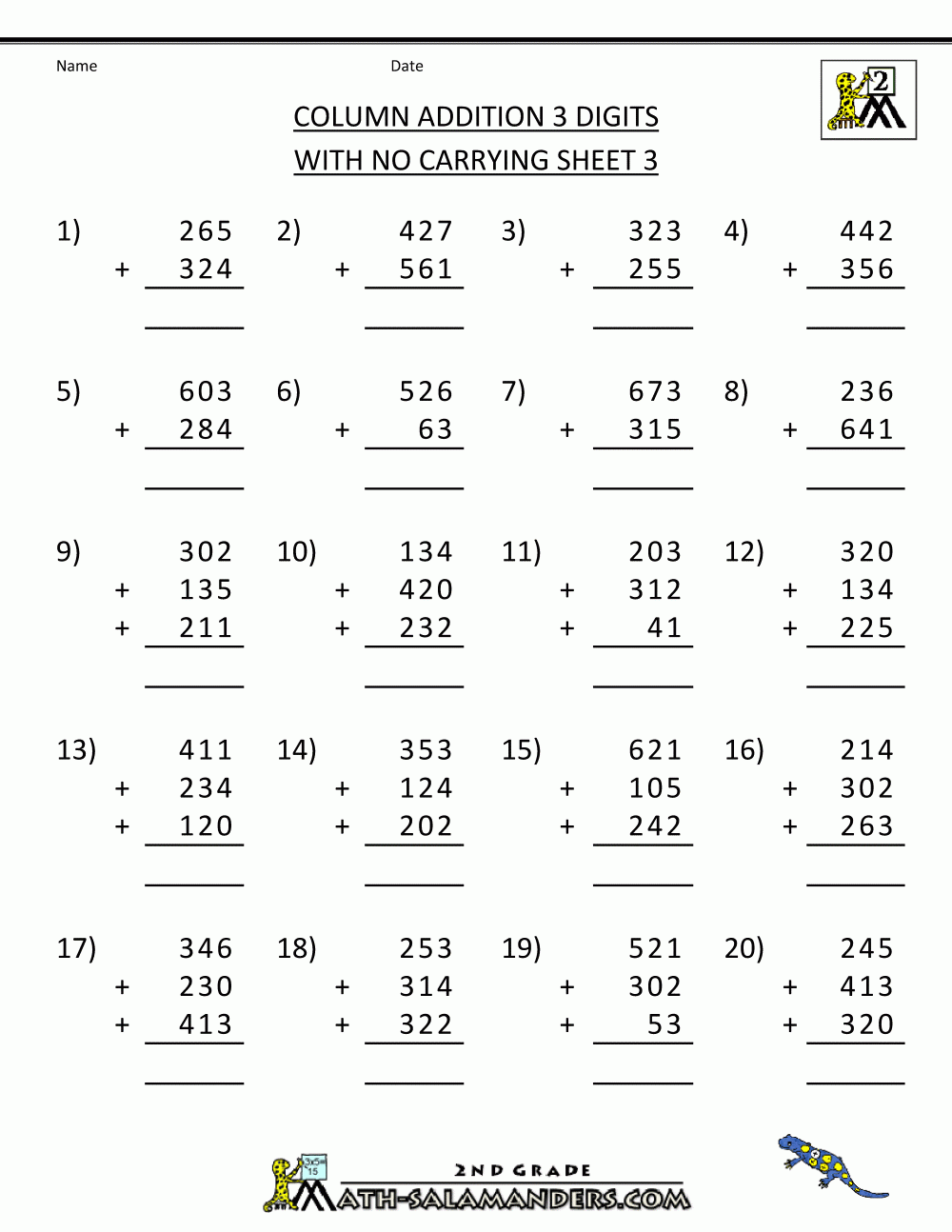 Free Printable Addition Worksheets 3 Digits Math Addition Worksheets