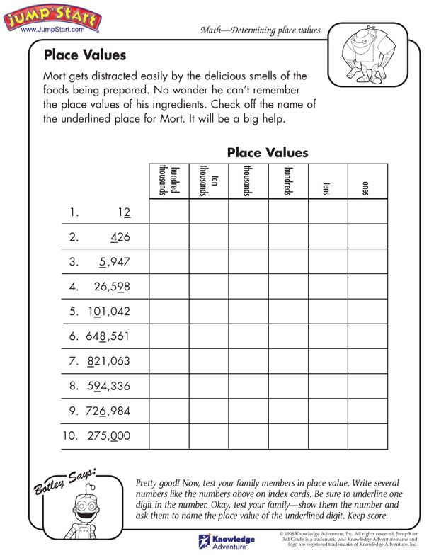 Free Printable Math Worksheets For 3rd Grade Place Value Math