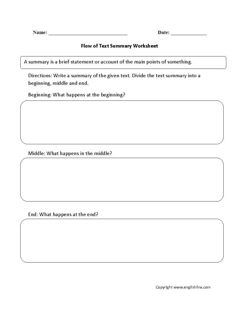 Free Summarizing Worksheets