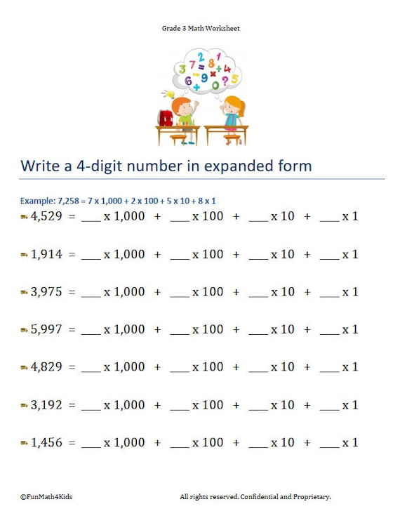 Grade 3 Place Value Worksheet Write 4 Digit Numbers In Expanded Form K5