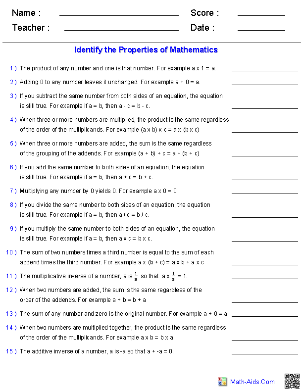 Math Properties Of Addition Worksheets Worksheet Hero