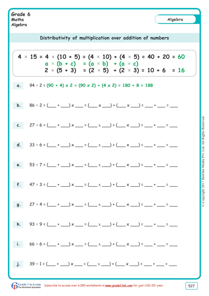 Math Properties Worksheet