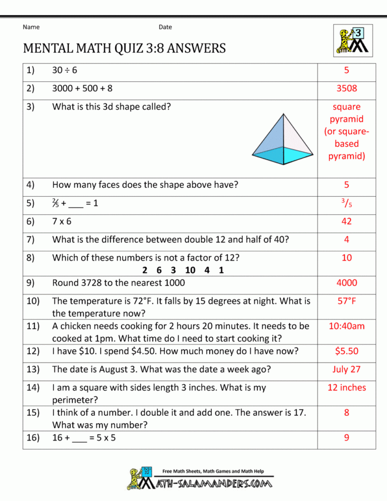 Mental Math 3rd Grade