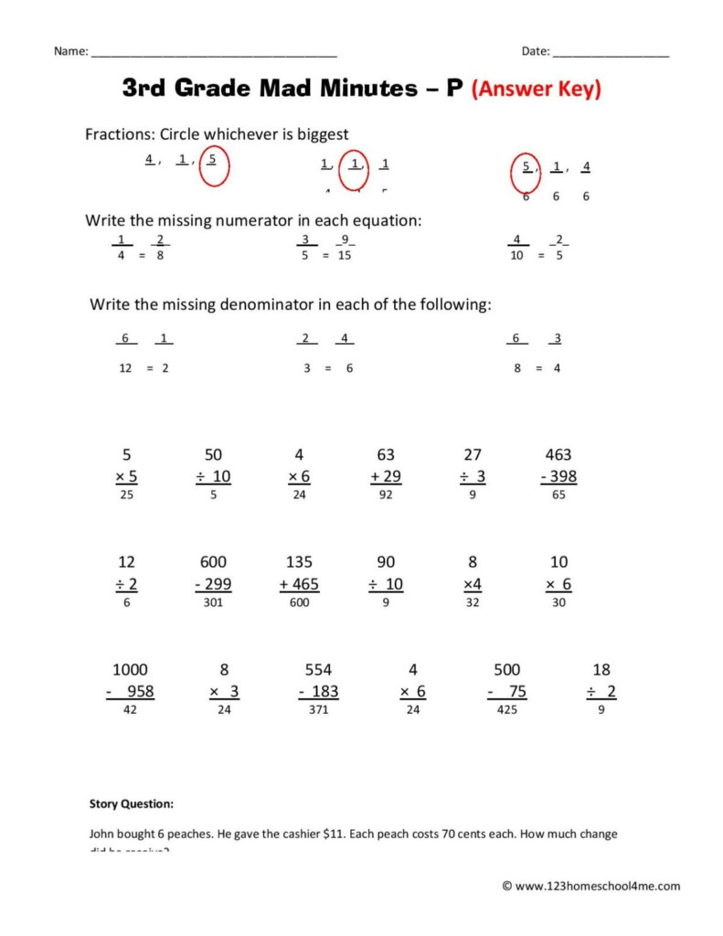 Minute Math Worksheets 3rd Grade