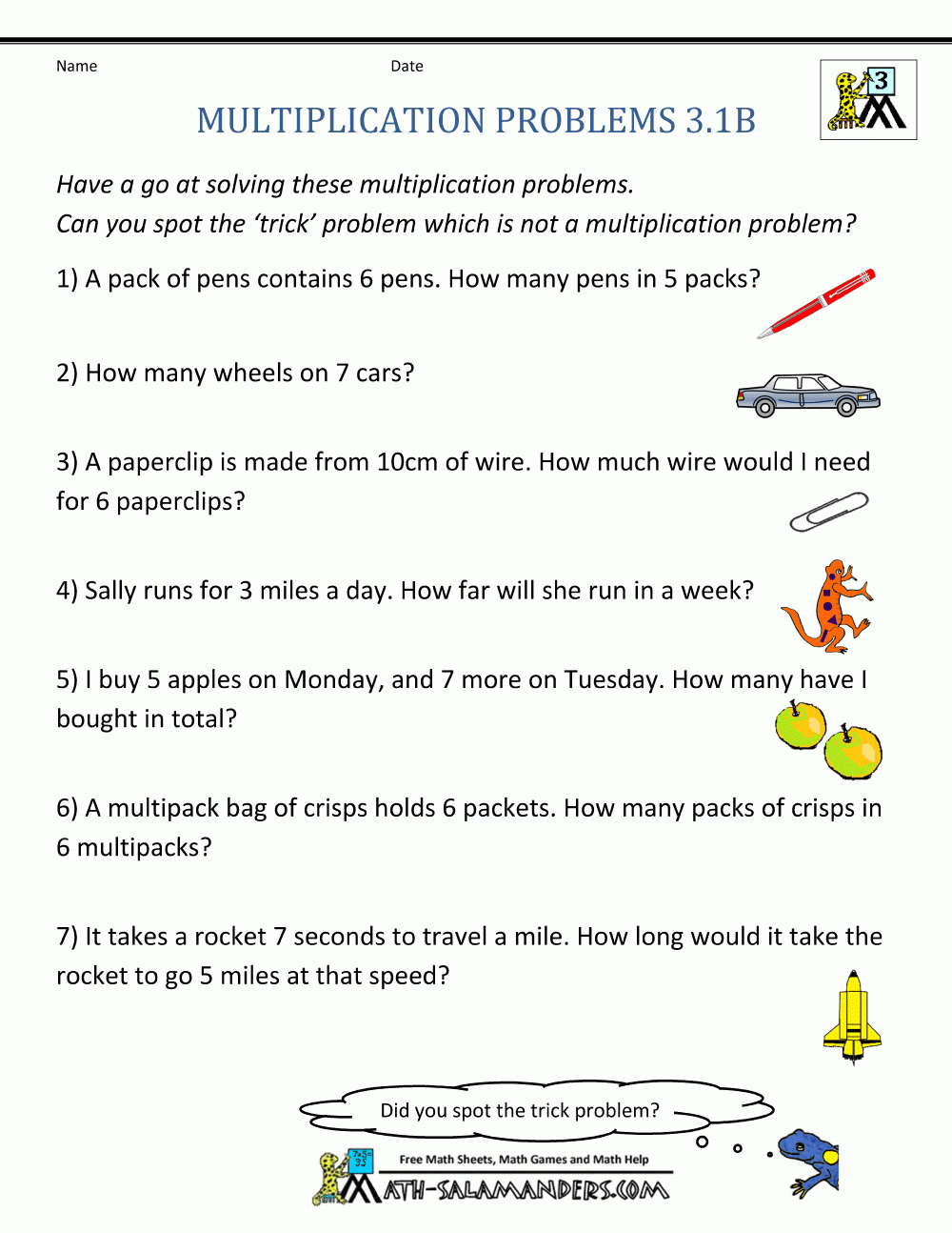 Multiplication Word Problem Worksheets 3rd Grade