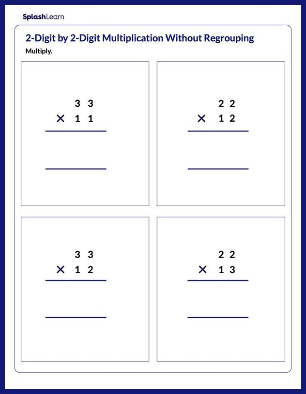 Multiply 2 Digit By 1 Digit Without Regrouping Math Worksheets 