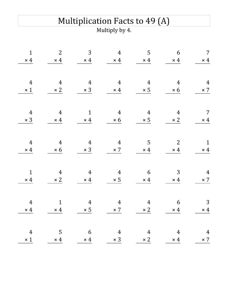 Multiplying 1 To 12 By 4 100 Questions A 4 Times Table Worksheets Pdf 