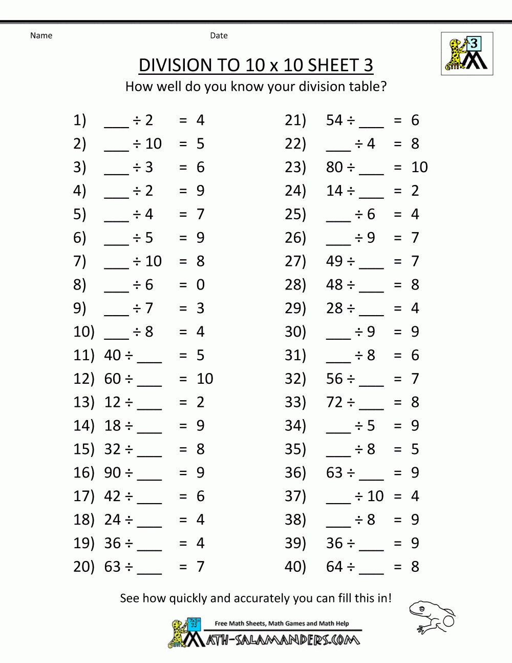 Printable Division Worksheet