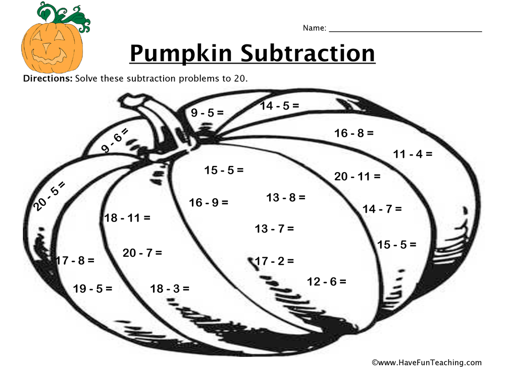 Pumpkin Subtraction Worksheet Have Fun Teaching