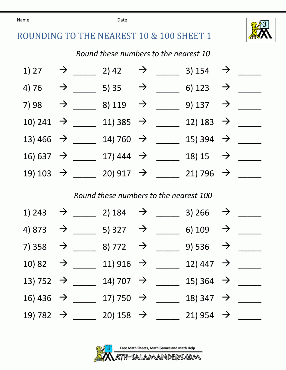 Rounding Math Worksheets