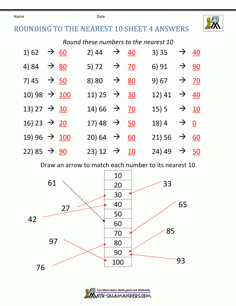Rounding To The Nearest 10 Sheet 4 Answers Printable Math Worksheets 