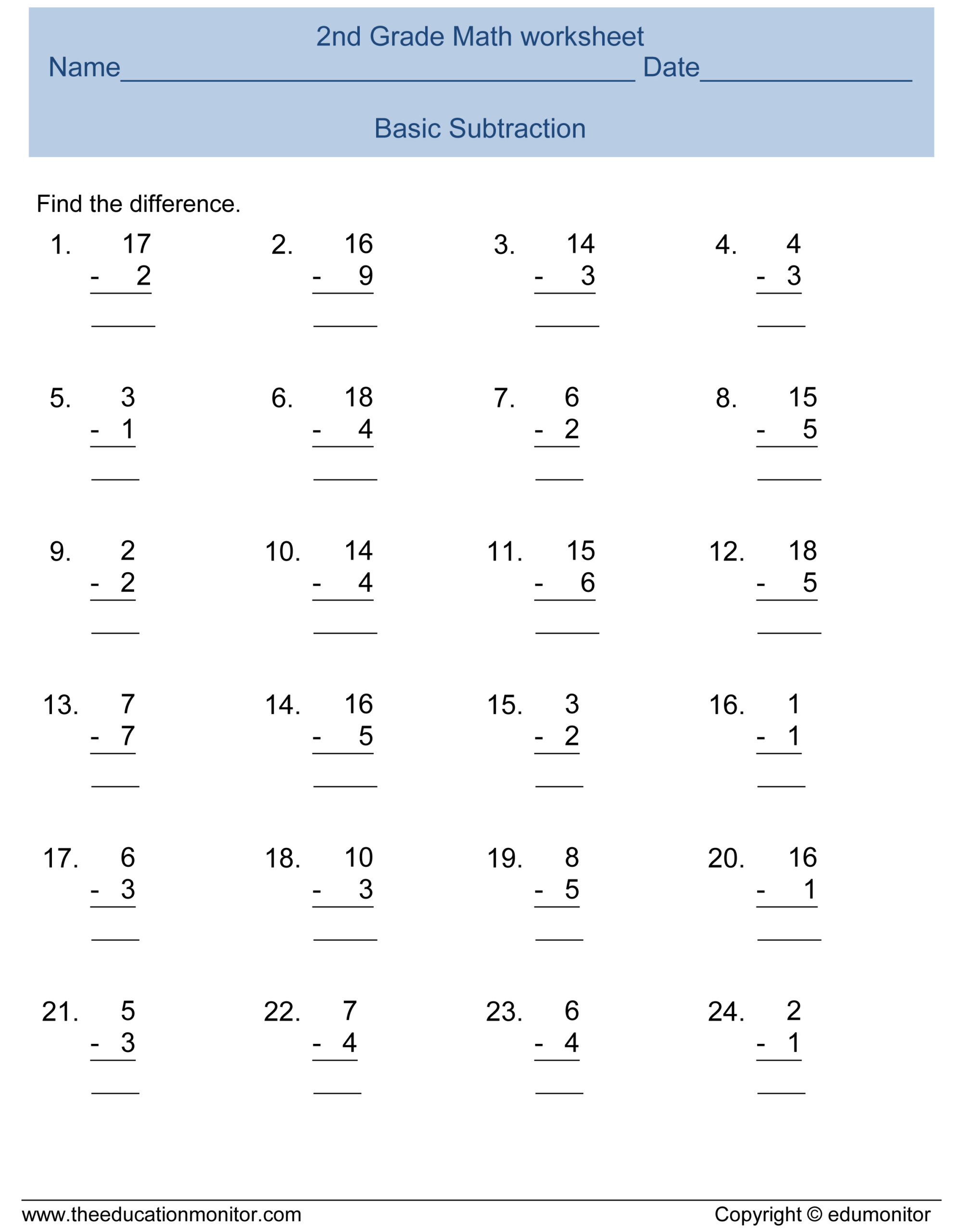 Second Grade Subtraction Math Worksheets Edumonitor 5 Digit 