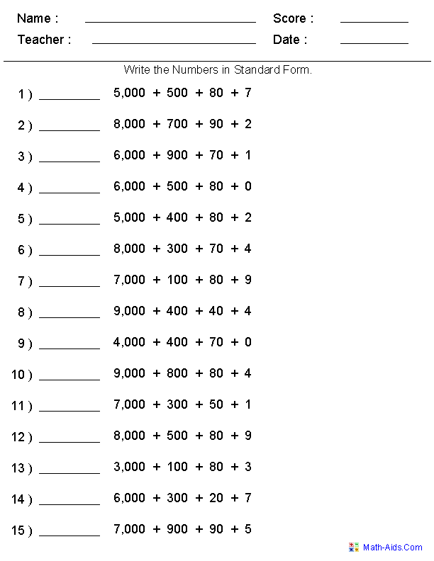 Standard Form Place Value Worksheets 4th Grade Math Worksheets 
