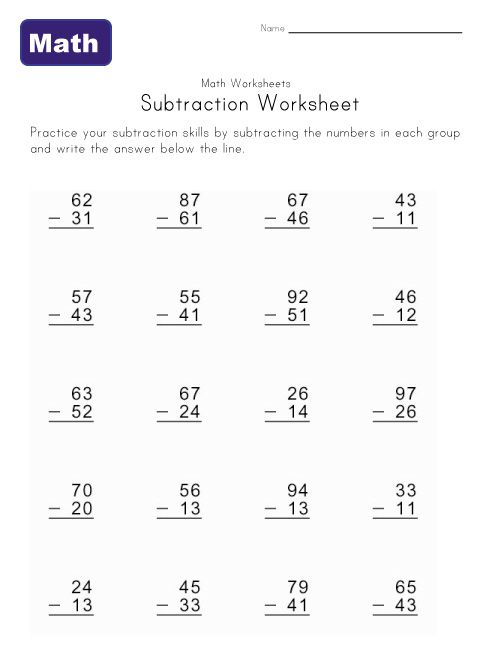 Subtraction Worksheets Without Borrowing Math Subtraction 